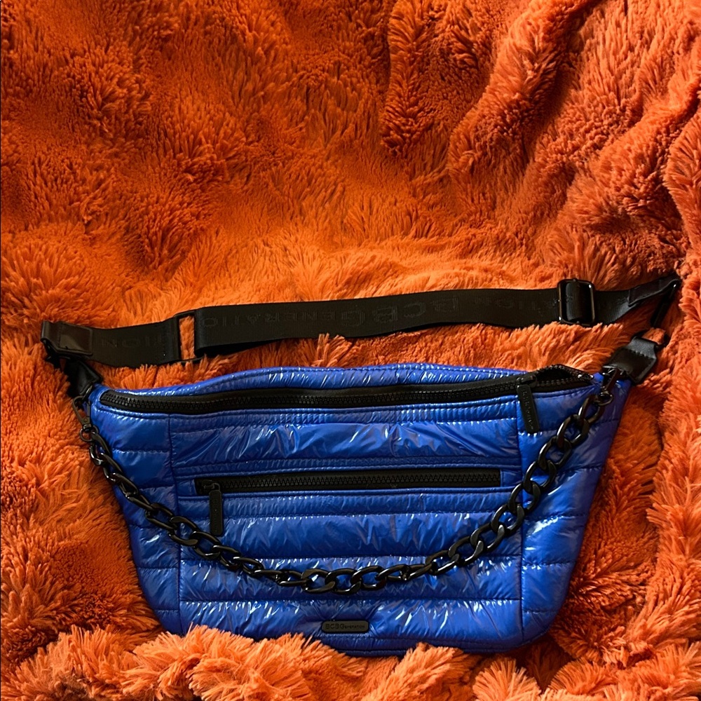 BCBG Shiny Blue Crossbody Bag with Black Chain